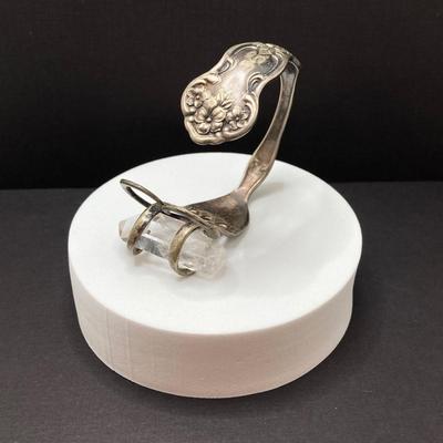 LOT 55: Artisan Designed Silver Plate (Fork) Cuff Bracelet with Raw Clear Quartz and Two Pair of Polished Stone Dangle Earrings