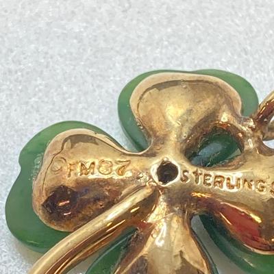 LOT 57: Vintage / Rare The Franklin Mint "The Diamond Shamrock" - Jade Four (4) Leaf Clover with Diamond Center and Sterling...