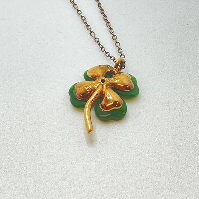 LOT 57: Vintage / Rare The Franklin Mint "The Diamond Shamrock" - Jade Four (4) Leaf Clover with Diamond Center and Sterling...