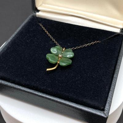 LOT 57: Vintage / Rare The Franklin Mint "The Diamond Shamrock" - Jade Four (4) Leaf Clover with Diamond Center and Sterling...
