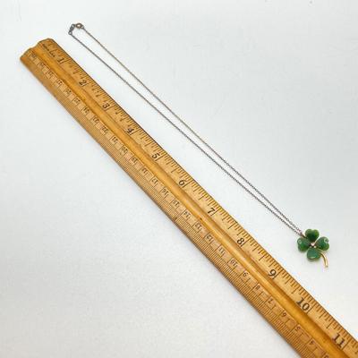 LOT 57: Vintage / Rare The Franklin Mint "The Diamond Shamrock" - Jade Four (4) Leaf Clover with Diamond Center and Sterling...