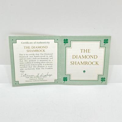 LOT 57: Vintage / Rare The Franklin Mint "The Diamond Shamrock" - Jade Four (4) Leaf Clover with Diamond Center and Sterling...