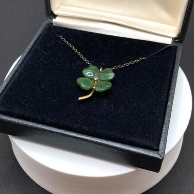 LOT 57: Vintage / Rare The Franklin Mint "The Diamond Shamrock" - Jade Four (4) Leaf Clover with Diamond Center and Sterling...
