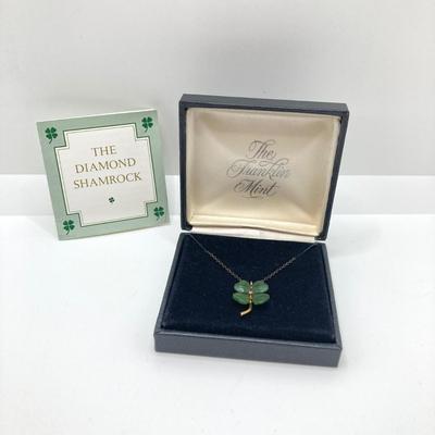 LOT 57: Vintage / Rare The Franklin Mint "The Diamond Shamrock" - Jade Four (4) Leaf Clover with Diamond Center and Sterling...