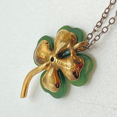 LOT 57: Vintage / Rare The Franklin Mint "The Diamond Shamrock" - Jade Four (4) Leaf Clover with Diamond Center and Sterling...