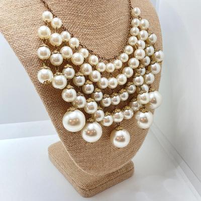 LOT 66: Gorgeous Faux Pearl Statement Necklace with Wrap Bracelet