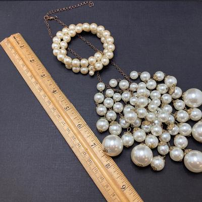 LOT 66: Gorgeous Faux Pearl Statement Necklace with Wrap Bracelet