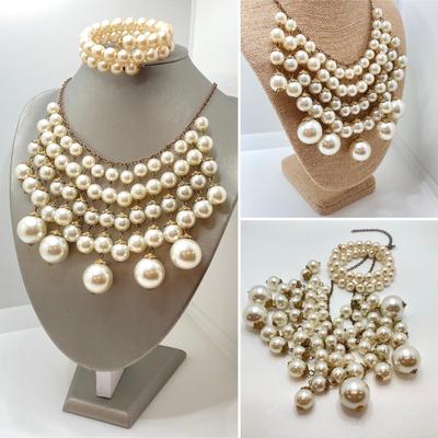 LOT 66: Gorgeous Faux Pearl Statement Necklace with Wrap Bracelet