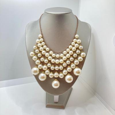 LOT 66: Gorgeous Faux Pearl Statement Necklace with Wrap Bracelet