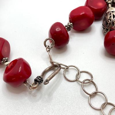 LOT 67: Stunning Vintage Artisan Red Coral / Sterling Pendant Necklace