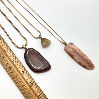 LOT 71: Vintage Jewelry - Polished Stone Pendant Necklaces, Ornate Earrings and More