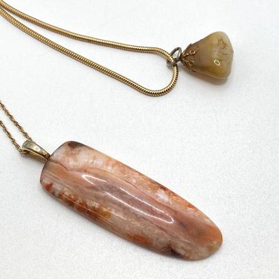 LOT 71: Vintage Jewelry - Polished Stone Pendant Necklaces, Ornate Earrings and More
