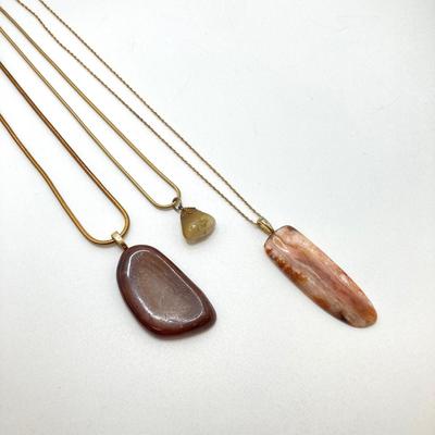 LOT 71: Vintage Jewelry - Polished Stone Pendant Necklaces, Ornate Earrings and More