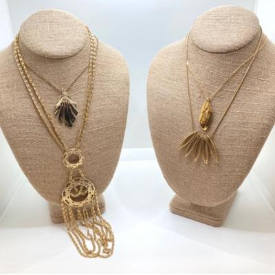 LOT 73: Collection of Vintage Gold Tone Pendant / Statement Necklaces