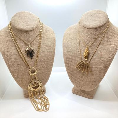 LOT 73: Collection of Vintage Gold Tone Pendant / Statement Necklaces