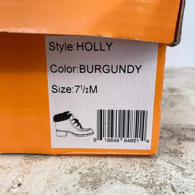 LOT 74: Burgundy Sporto (Holly) Sz 7.5M and Clarks Suede Wedge Ankle Boots Sz 7.5M