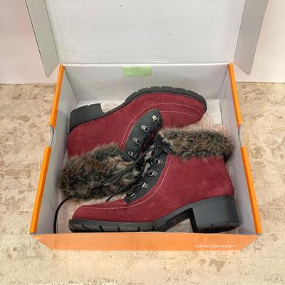 LOT 74: Burgundy Sporto (Holly) Sz 7.5M and Clarks Suede Wedge Ankle Boots Sz 7.5M