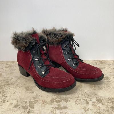 LOT 74: Burgundy Sporto (Holly) Sz 7.5M and Clarks Suede Wedge Ankle Boots Sz 7.5M