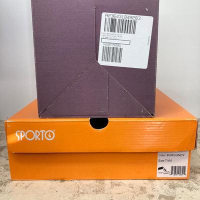 LOT 74: Burgundy Sporto (Holly) Sz 7.5M and Clarks Suede Wedge Ankle Boots Sz 7.5M