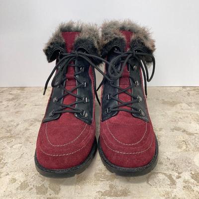 LOT 74: Burgundy Sporto (Holly) Sz 7.5M and Clarks Suede Wedge Ankle Boots Sz 7.5M