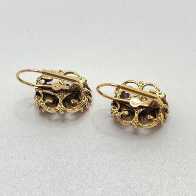 LOT 77: Beautiful Collection of Vintage Jewelry - Damascene Three Piece Set, Brooch and Gold Tone Earrings