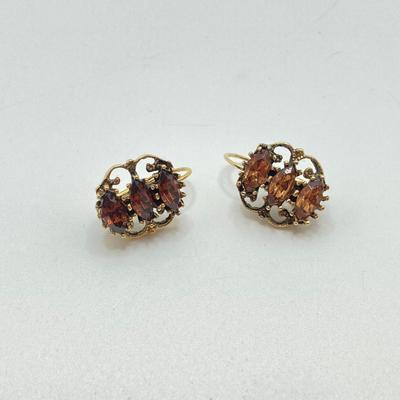 LOT 77: Beautiful Collection of Vintage Jewelry - Damascene Three Piece Set, Brooch and Gold Tone Earrings