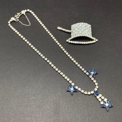 LOT 79: Rhinestone Collection - Necklace, Earrings, Magician Hat and Brooches / Pins