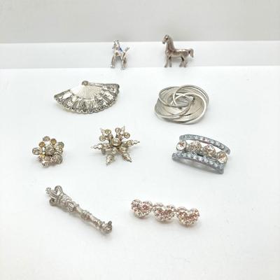 LOT 80: Vintage Brooch / Pin Collection - Silver Tone, Coro, Rhinestone and More
