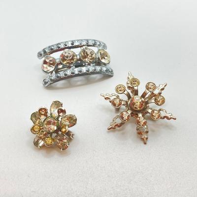 LOT 80: Vintage Brooch / Pin Collection - Silver Tone, Coro, Rhinestone and More