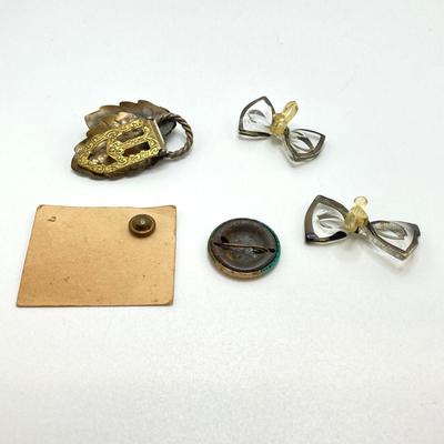 LOT 81: Vintage Jewelry Collection - Sterling Silver Bracelet / Earrings, Sweater Pin, Mercury Dime Cut-out Earrings / Pin and More