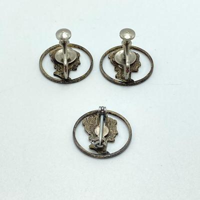 LOT 81: Vintage Jewelry Collection - Sterling Silver Bracelet / Earrings, Sweater Pin, Mercury Dime Cut-out Earrings / Pin and More