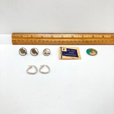 LOT 81: Vintage Jewelry Collection - Sterling Silver Bracelet / Earrings, Sweater Pin, Mercury Dime Cut-out Earrings / Pin and More