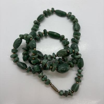 LOT 82: Vintage Artisan Aventurine Necklace 30" w/925 Clasp and Artisan Pierced Earrings