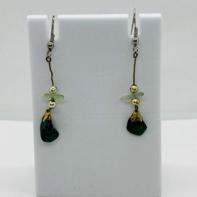 LOT 82: Vintage Artisan Aventurine Necklace 30" w/925 Clasp and Artisan Pierced Earrings