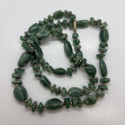 LOT 82: Vintage Artisan Aventurine Necklace 30" w/925 Clasp and Artisan Pierced Earrings