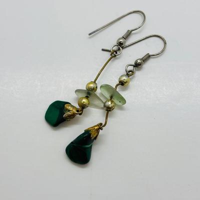 LOT 82: Vintage Artisan Aventurine Necklace 30" w/925 Clasp and Artisan Pierced Earrings