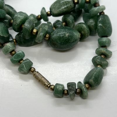 LOT 82: Vintage Artisan Aventurine Necklace 30" w/925 Clasp and Artisan Pierced Earrings