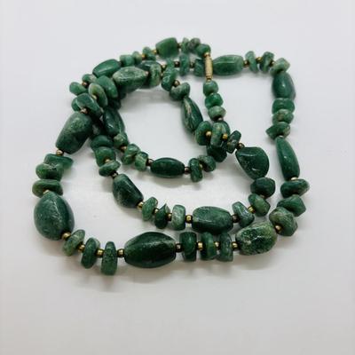 LOT 82: Vintage Artisan Aventurine Necklace 30" w/925 Clasp and Artisan Pierced Earrings