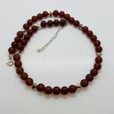 LOT 83: Camelian & Silver Bead Necklace 16" w/925 Clasp, SI Justin Celtic Brooch & Pierced Earrings