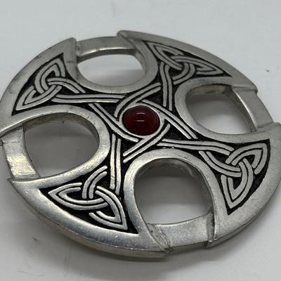 LOT 83: Camelian & Silver Bead Necklace 16" w/925 Clasp, SI Justin Celtic Brooch & Pierced Earrings