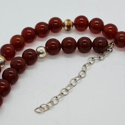 LOT 83: Camelian & Silver Bead Necklace 16" w/925 Clasp, SI Justin Celtic Brooch & Pierced Earrings