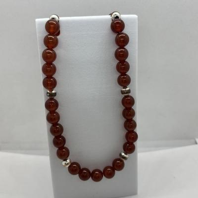 LOT 83: Camelian & Silver Bead Necklace 16" w/925 Clasp, SI Justin Celtic Brooch & Pierced Earrings