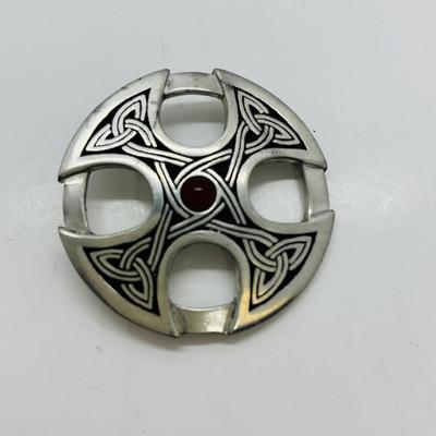 LOT 83: Camelian & Silver Bead Necklace 16" w/925 Clasp, SI Justin Celtic Brooch & Pierced Earrings