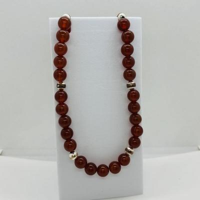 LOT 83: Camelian & Silver Bead Necklace 16" w/925 Clasp, SI Justin Celtic Brooch & Pierced Earrings