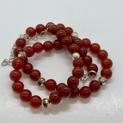 LOT 83: Camelian & Silver Bead Necklace 16" w/925 Clasp, SI Justin Celtic Brooch & Pierced Earrings