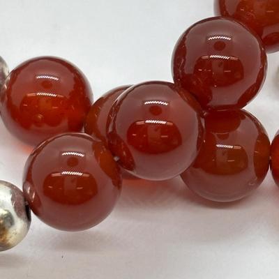 LOT 83: Camelian & Silver Bead Necklace 16" w/925 Clasp, SI Justin Celtic Brooch & Pierced Earrings