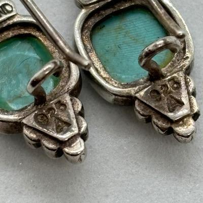 LOT 84: Artisan Chunky Turquoise/Stone Necklace, Sterling Silver 925 Square Turquoise Earrings & Dangling Turquoise/Stone Earrings