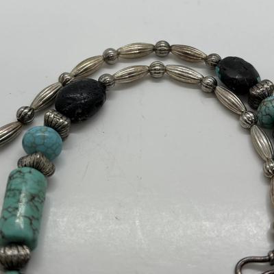 LOT 84: Artisan Chunky Turquoise/Stone Necklace, Sterling Silver 925 Square Turquoise Earrings & Dangling Turquoise/Stone Earrings