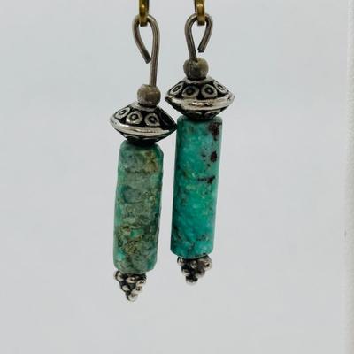 LOT 84: Artisan Chunky Turquoise/Stone Necklace, Sterling Silver 925 Square Turquoise Earrings & Dangling Turquoise/Stone Earrings