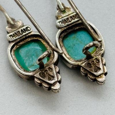 LOT 84: Artisan Chunky Turquoise/Stone Necklace, Sterling Silver 925 Square Turquoise Earrings & Dangling Turquoise/Stone Earrings
